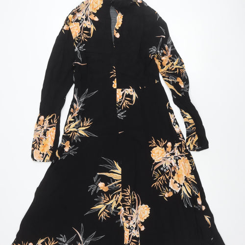 New Look Tall Womens Black Floral Midi Dress Size 12 A-Line