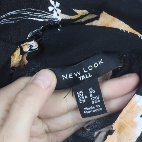 New Look Tall Womens Black Floral Midi Dress Size 12 A-Line
