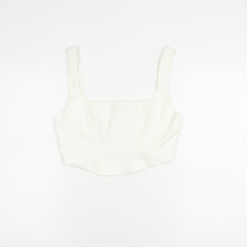 Stradivarius Women’s Ivory Cropped Tank Top Square Neck Size 14