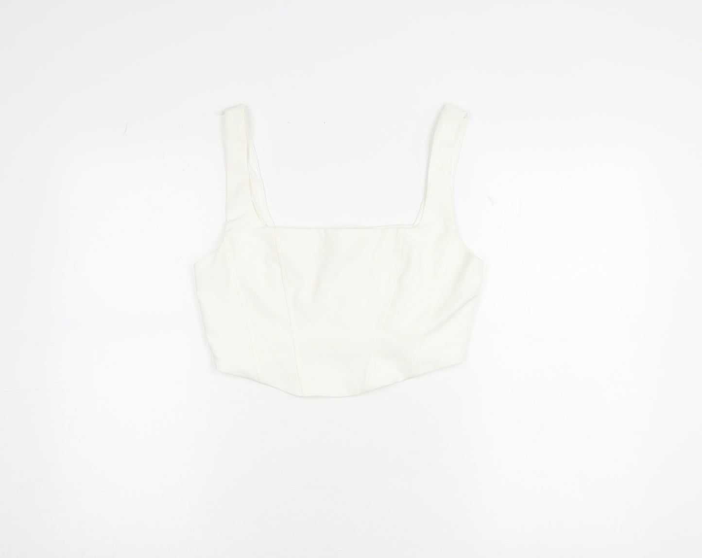 Stradivarius Women’s Ivory Cropped Tank Top Square Neck Size 14