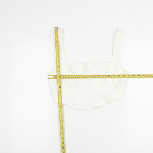 Stradivarius Women’s Ivory Cropped Tank Top Square Neck Size 14