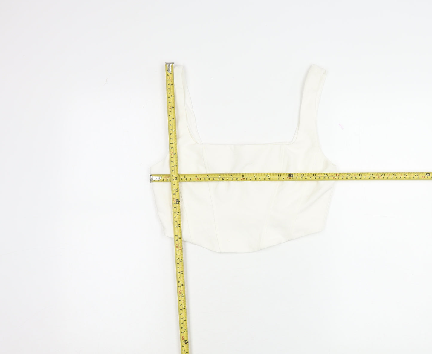 Stradivarius Women’s Ivory Cropped Tank Top Square Neck Size 14