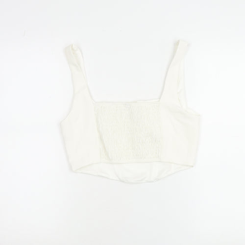 Stradivarius Women’s Ivory Cropped Tank Top Square Neck Size 14