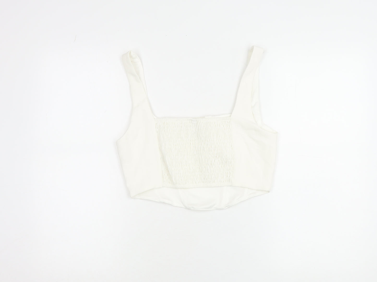 Stradivarius Women’s Ivory Cropped Tank Top Square Neck Size 14