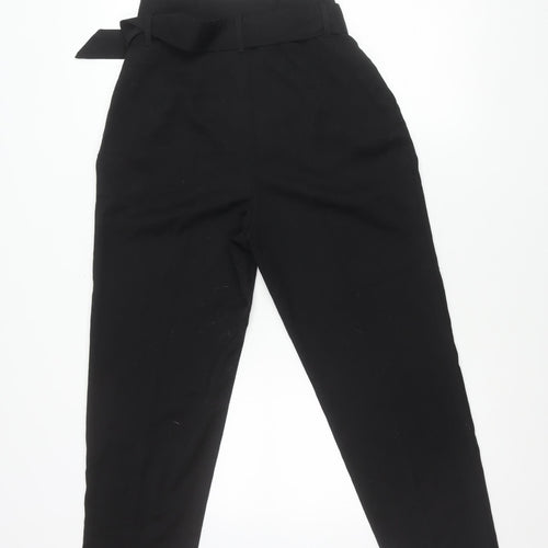 H&M Womens Black Size 8 Paperbag Belted Tapered Trousers
