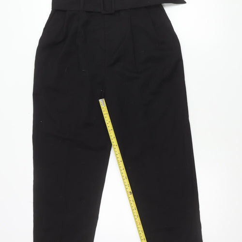 H&M Womens Black Size 8 Paperbag Belted Tapered Trousers
