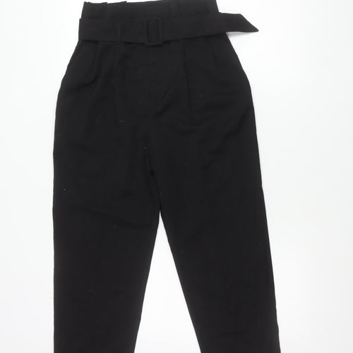 H&M Womens Black Size 8 Paperbag Belted Tapered Trousers