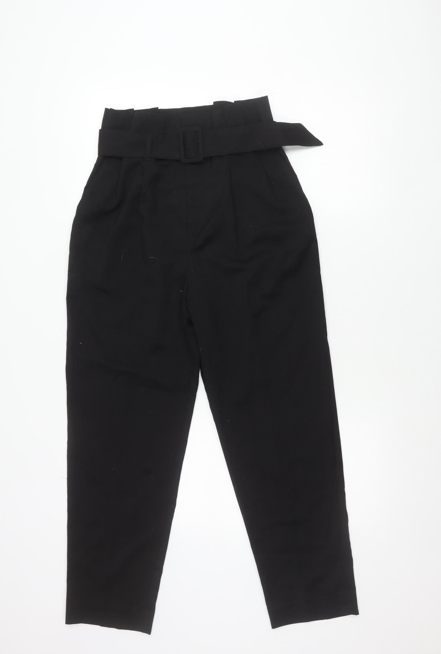 H&M Womens Black Size 8 Paperbag Belted Tapered Trousers