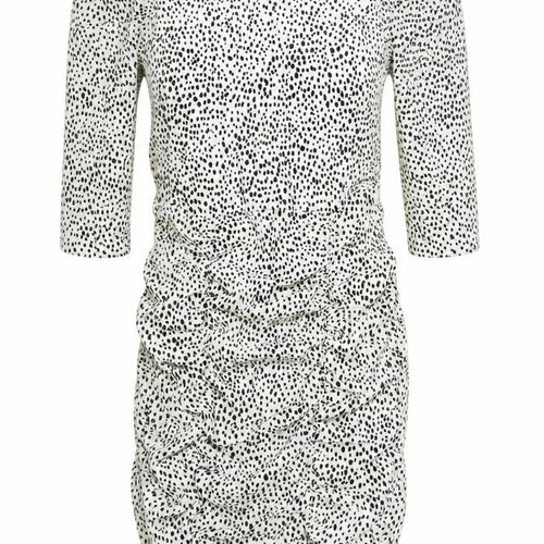 New Look Women White Animal Print Bodycon Dress Size 8 Long Sleeve Ruched