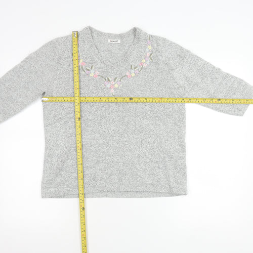 Damart Women’s Grey Floral Embroidered V-Neck Knit Jumper Size 10/12