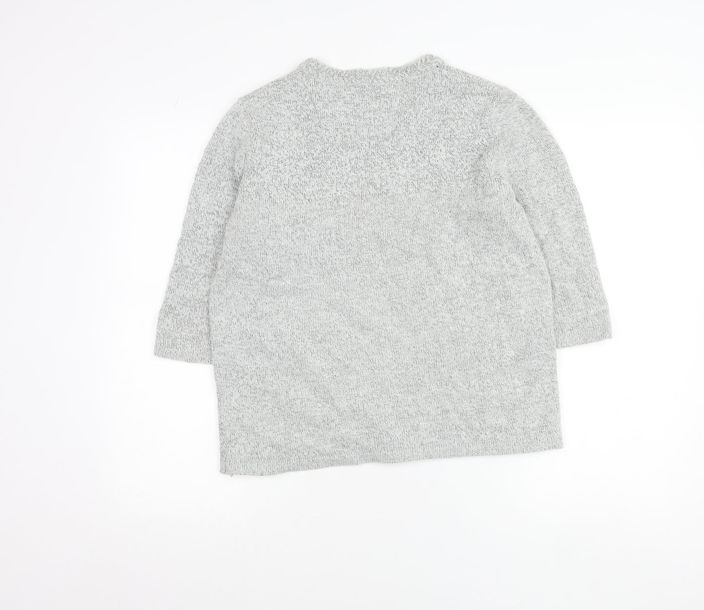Damart Women’s Grey Floral Embroidered V-Neck Knit Jumper Size 10/12