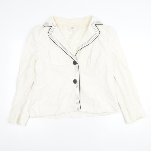 CC Women White Size 16 Linen Blend Tailored Suit Jacket