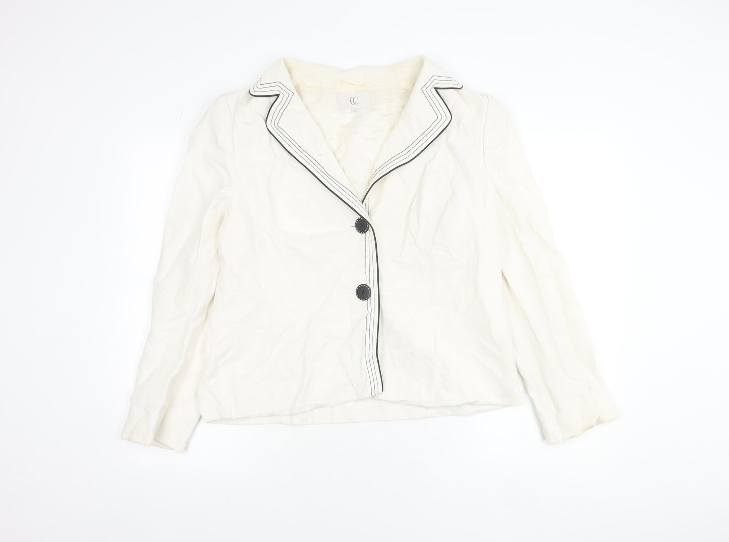 CC Women White Size 16 Linen Blend Tailored Suit Jacket