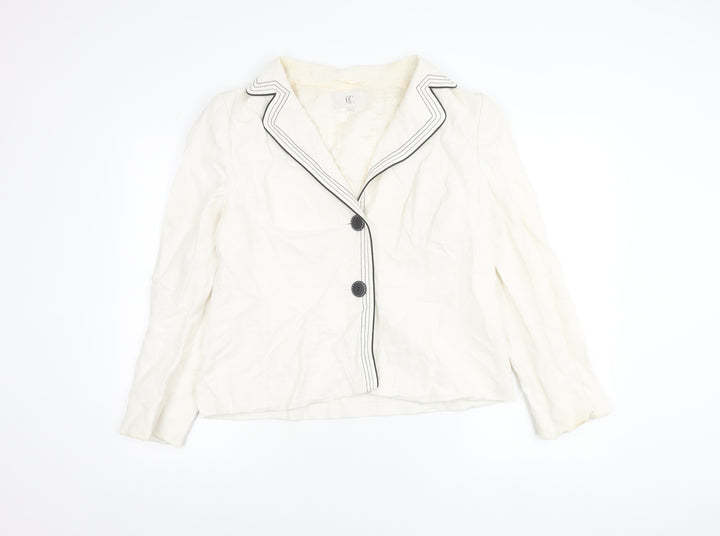 CC Women White Size 16 Linen Blend Tailored Suit Jacket