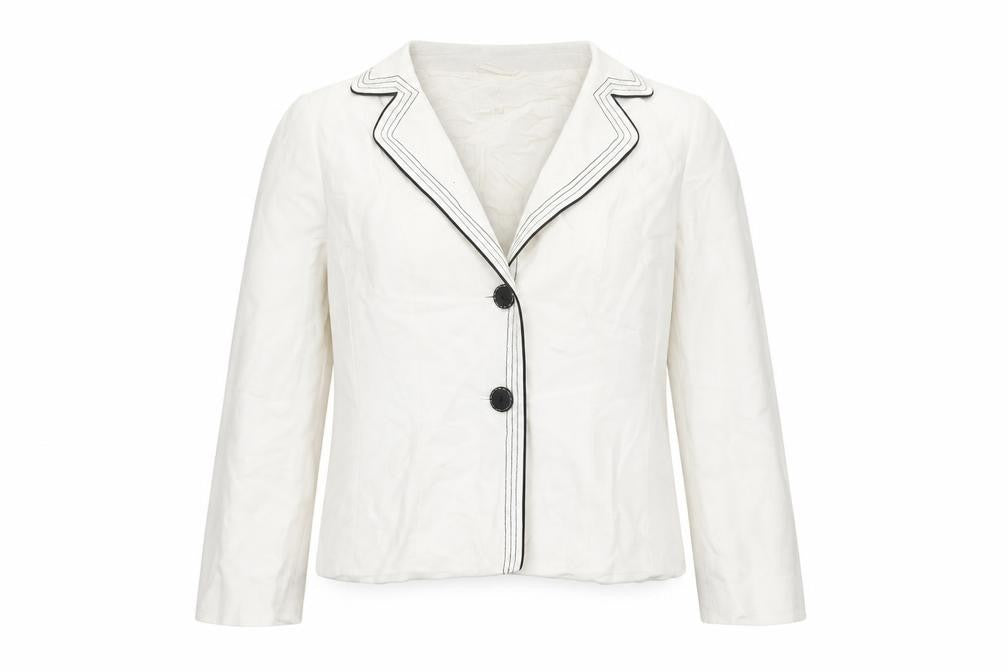 Front view of Country Casuals Women White, size 16, Linen Blend Tailored Suit Jacket