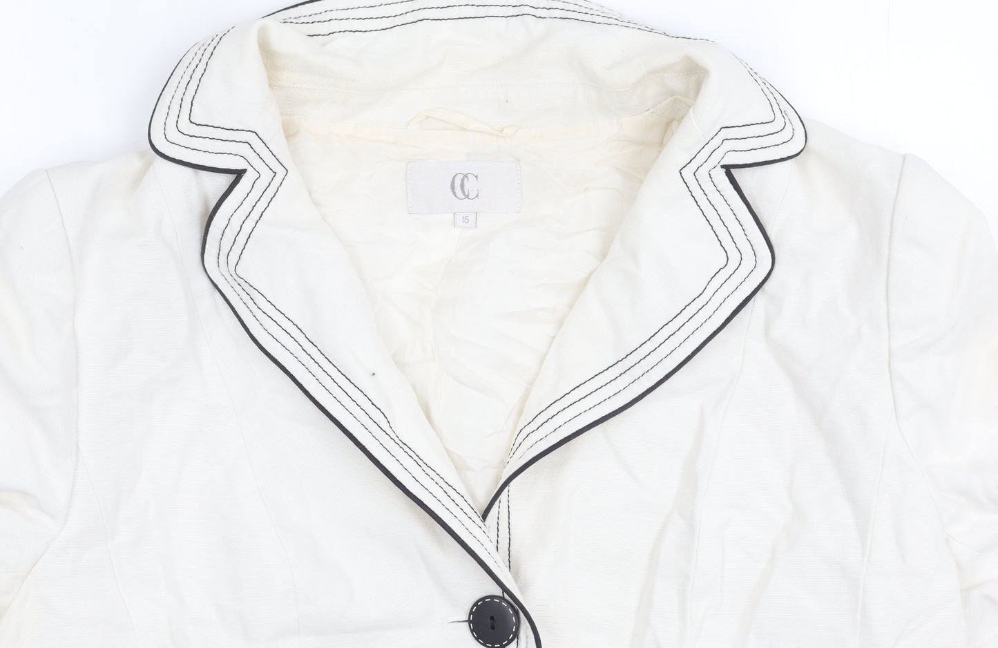 CC Women White Size 16 Linen Blend Tailored Suit Jacket
