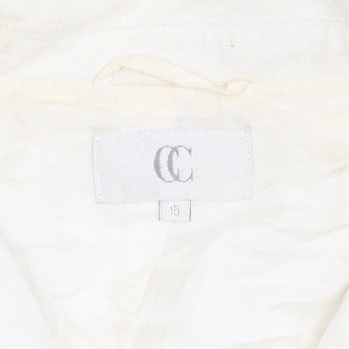 CC Women White Size 16 Linen Blend Tailored Suit Jacket