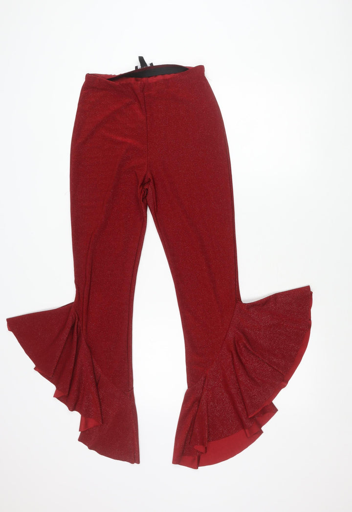 New Look Women’s Red Flared Ruffle Party Trousers Size 8