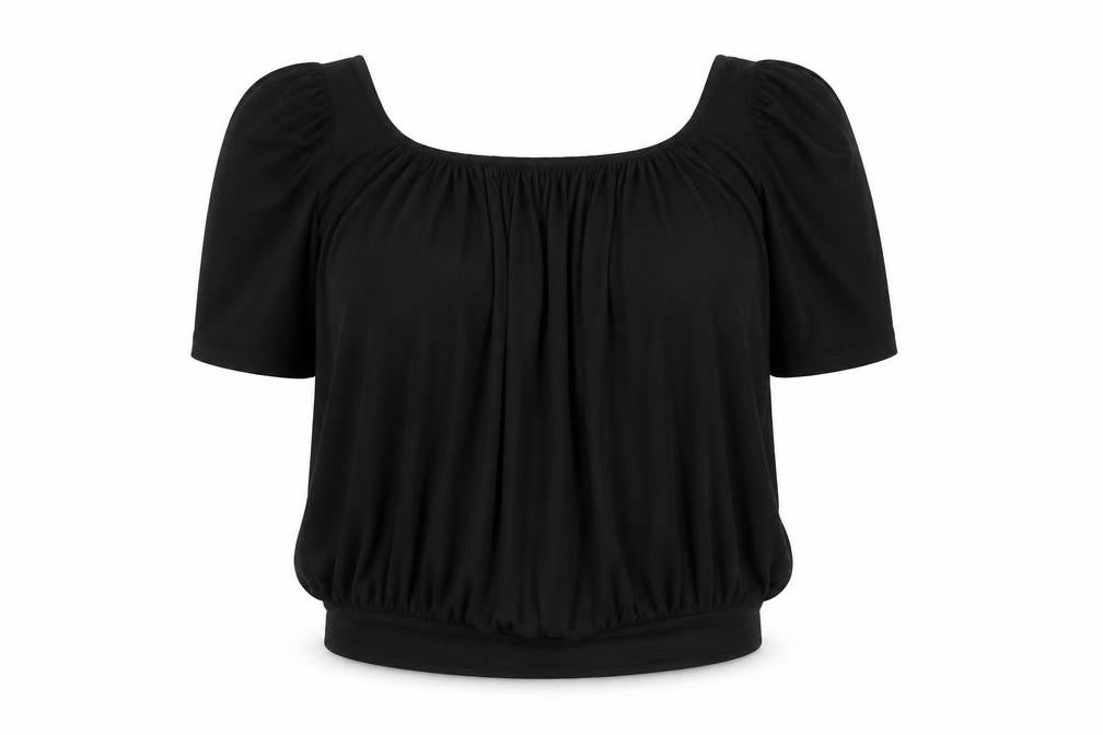 Front view of Betty Jackson Studio women’s black, size UK 14, square neck tunic blouse
