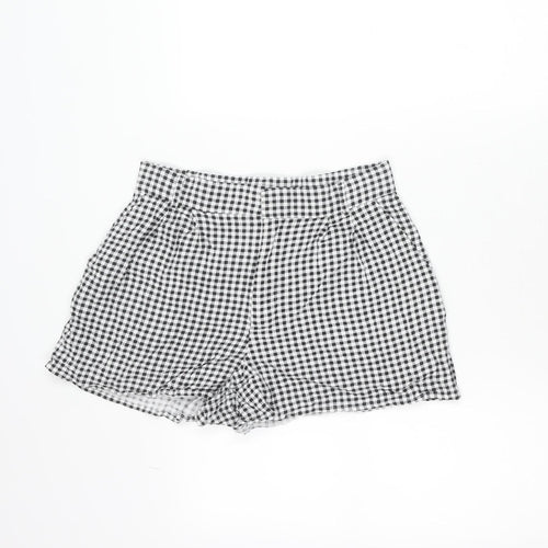 Stradivarius Womens Black Check Shorts Size 10 Casual Lightweight