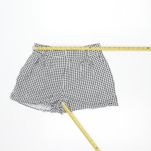 Stradivarius Womens Black Check Shorts Size 10 Casual Lightweight