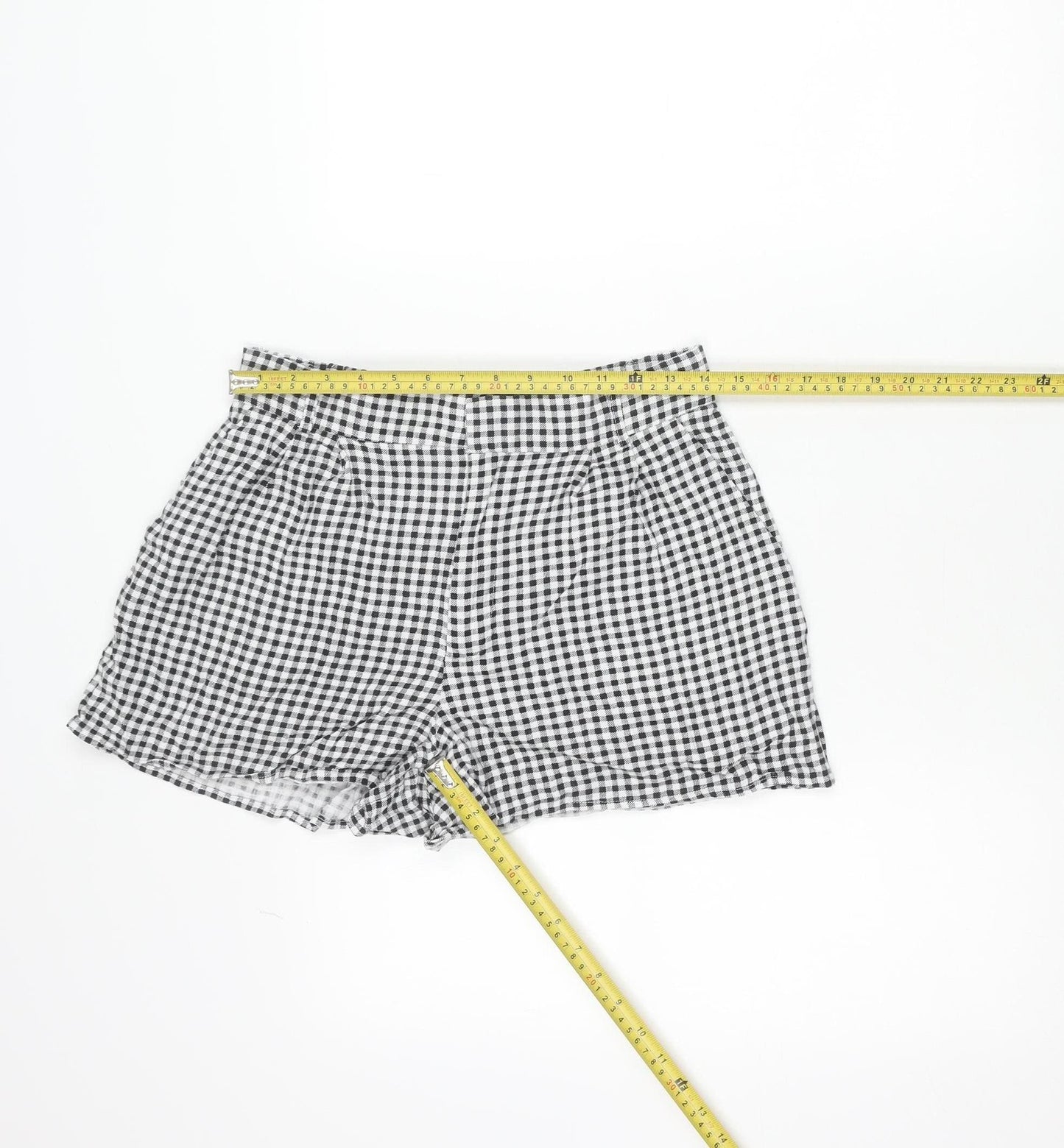 Stradivarius Womens Black Check Shorts Size 10 Casual Lightweight