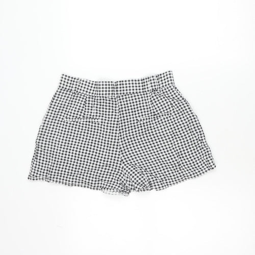 Stradivarius Womens Black Check Shorts Size 10 Casual Lightweight