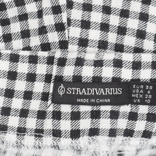 Stradivarius Womens Black Check Shorts Size 10 Casual Lightweight