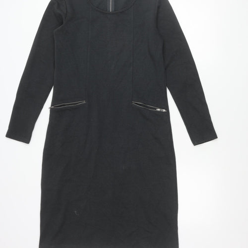 Thought Womens Black Shift Dress Size 10 Long Sleeve Cotton Blend