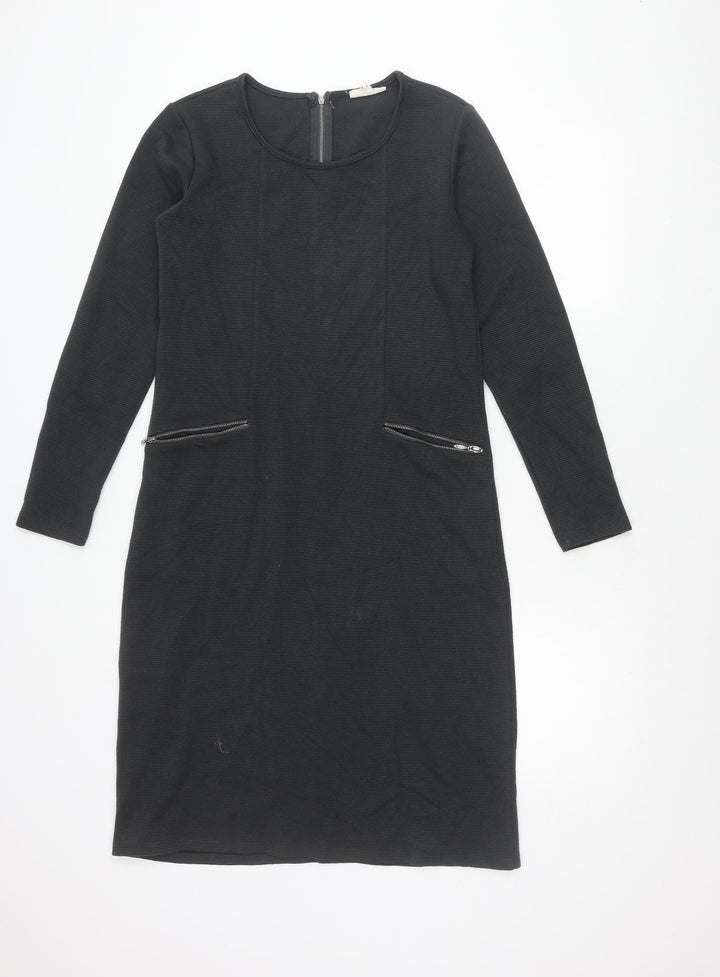 Thought Womens Black Shift Dress Size 10 Long Sleeve Cotton Blend