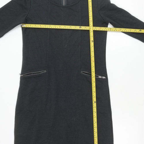 Thought Womens Black Shift Dress Size 10 Long Sleeve Cotton Blend
