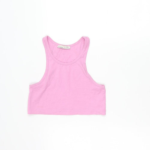 Pull&Bear Women’s Pink Cropped Racerback Tank Top Size 8 Slim Fit
