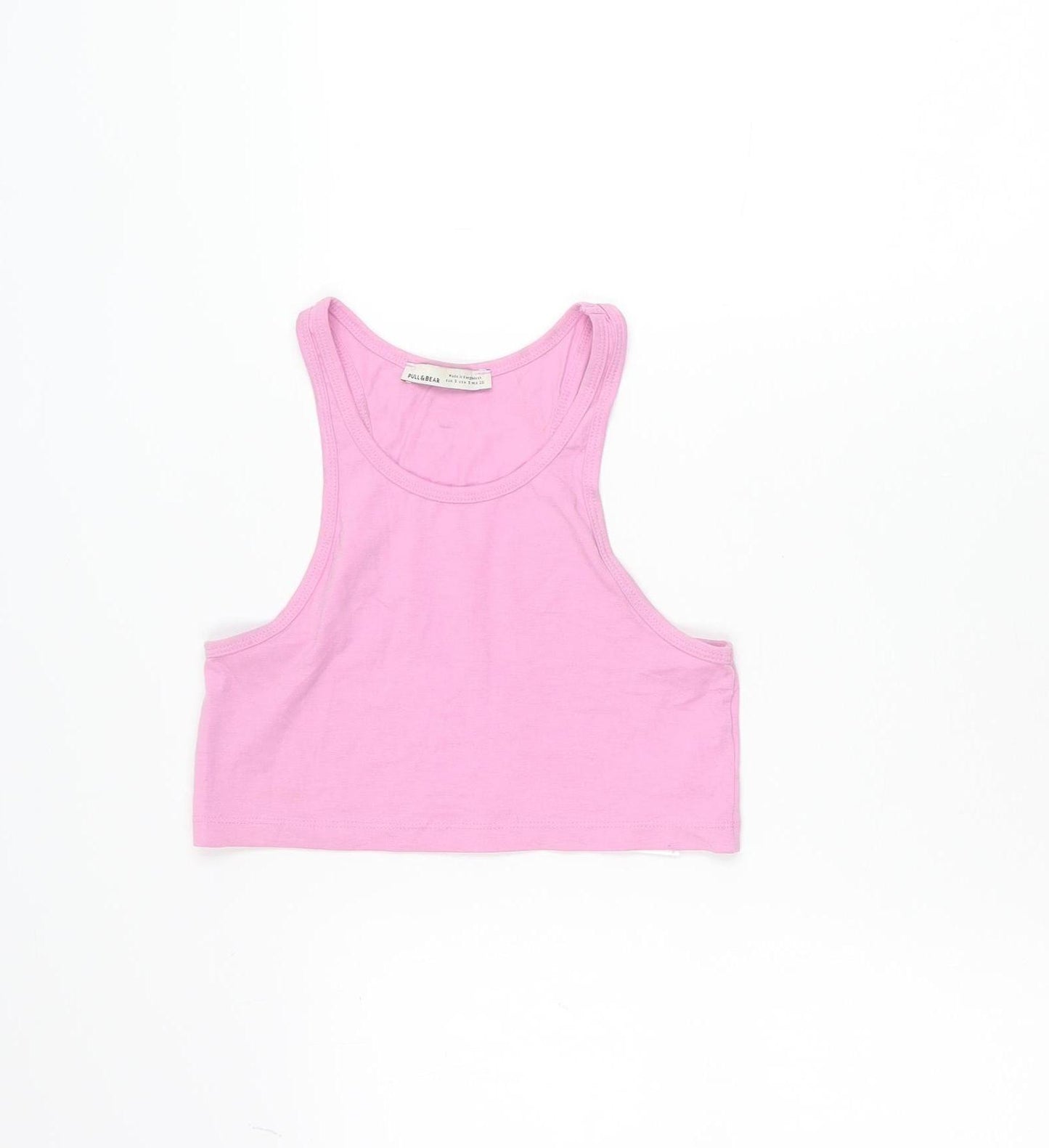 Pull&Bear Women’s Pink Cropped Racerback Tank Top Size 8 Slim Fit