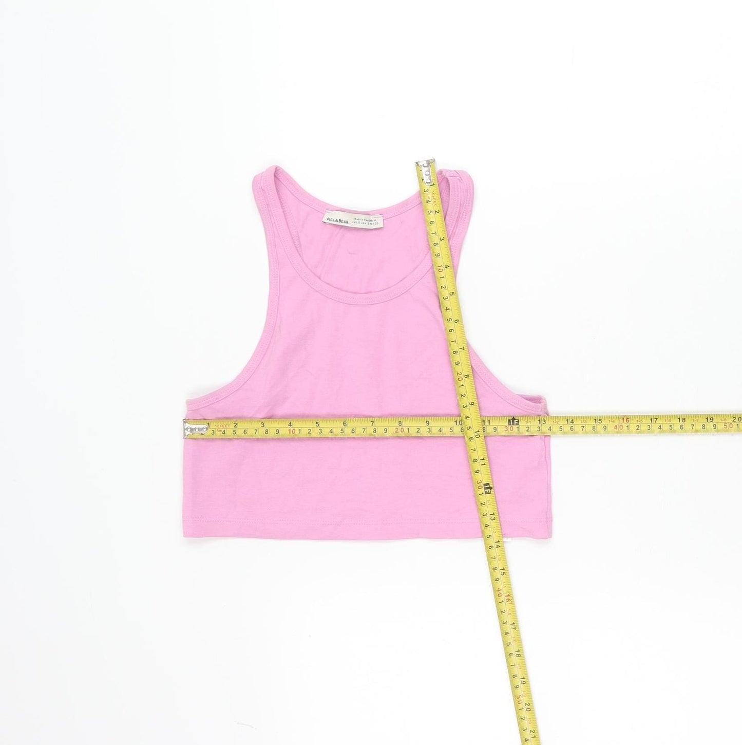 Pull&Bear Women’s Pink Cropped Racerback Tank Top Size 8 Slim Fit