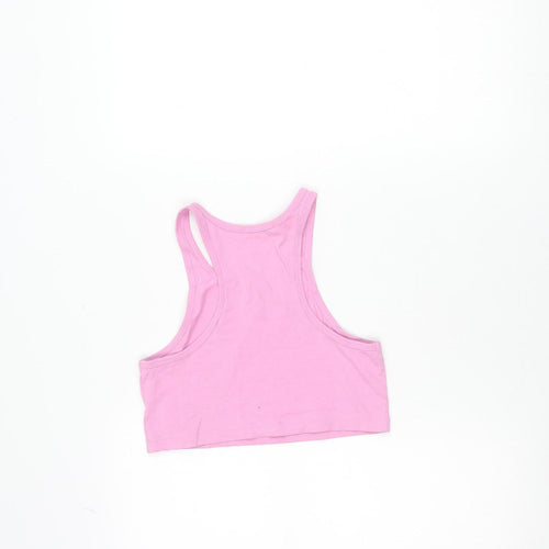Pull&Bear Women’s Pink Cropped Racerback Tank Top Size 8 Slim Fit