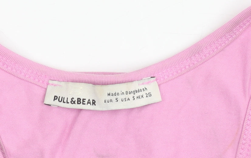 Pull&Bear Women’s Pink Cropped Racerback Tank Top Size 8 Slim Fit