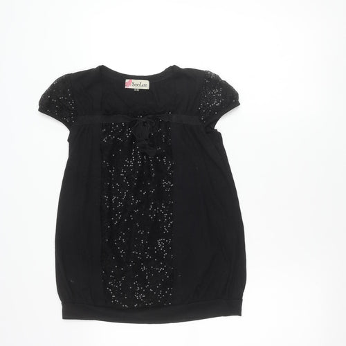 SooLee Women Black Sequin Tunic Blouse S Short Sleeve Party Top