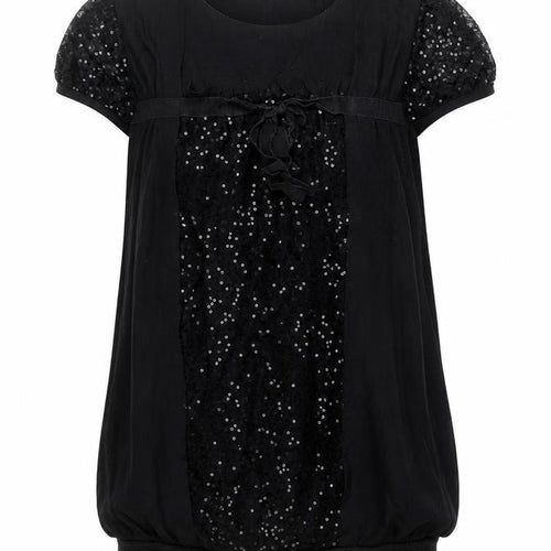 SooLee Women Black Sequin Tunic Blouse S Short Sleeve Party Top