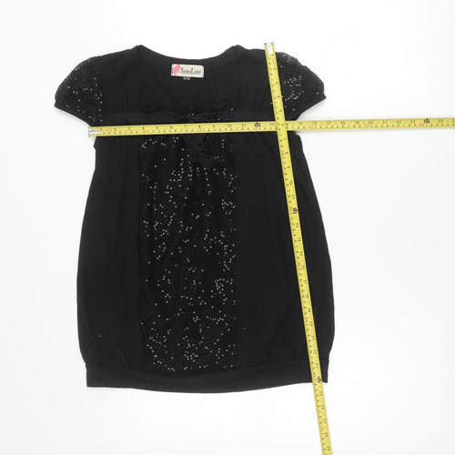 SooLee Women Black Sequin Tunic Blouse S Short Sleeve Party Top