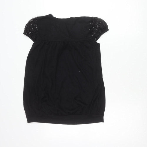 SooLee Women Black Sequin Tunic Blouse S Short Sleeve Party Top