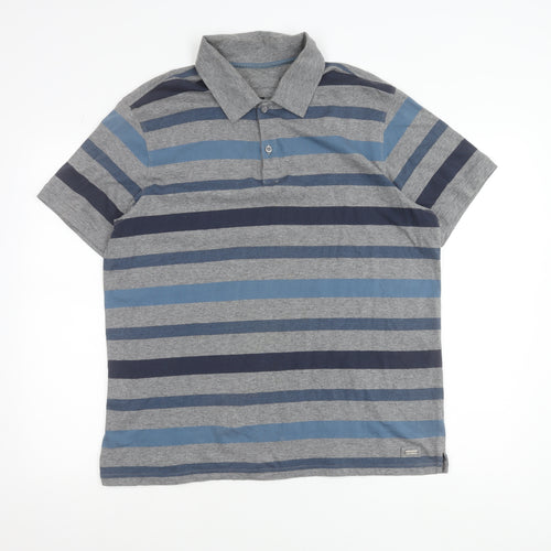 Jasper Conran Mens Grey Blue Striped Cotton Polo Shirt L