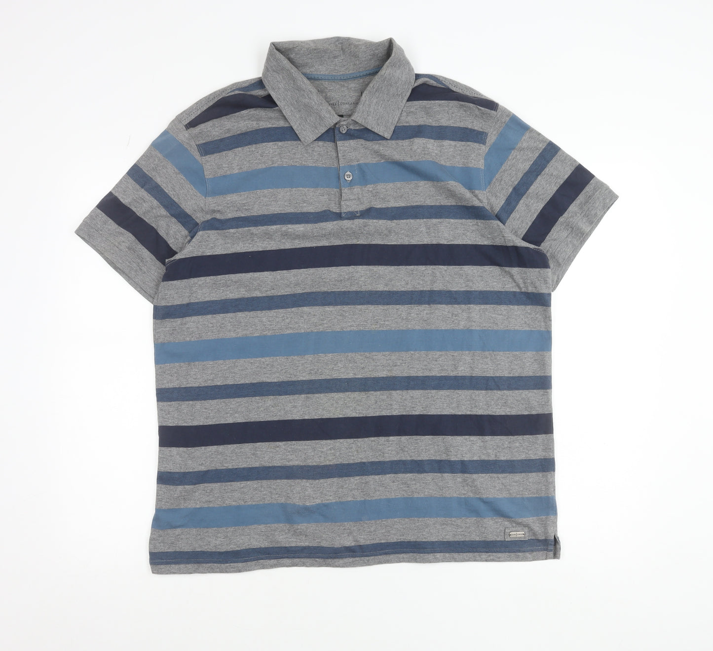Jasper Conran Mens Grey Blue Striped Cotton Polo Shirt L