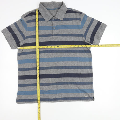 Jasper Conran Mens Grey Blue Striped Cotton Polo Shirt L
