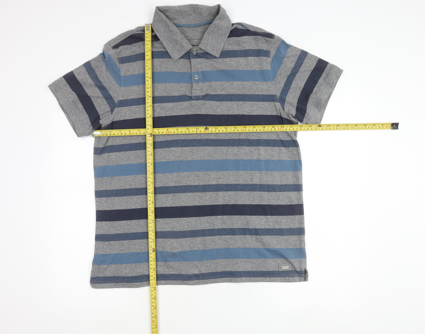 Jasper Conran Mens Grey Blue Striped Cotton Polo Shirt L