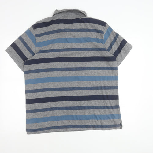 Jasper Conran Mens Grey Blue Striped Cotton Polo Shirt L