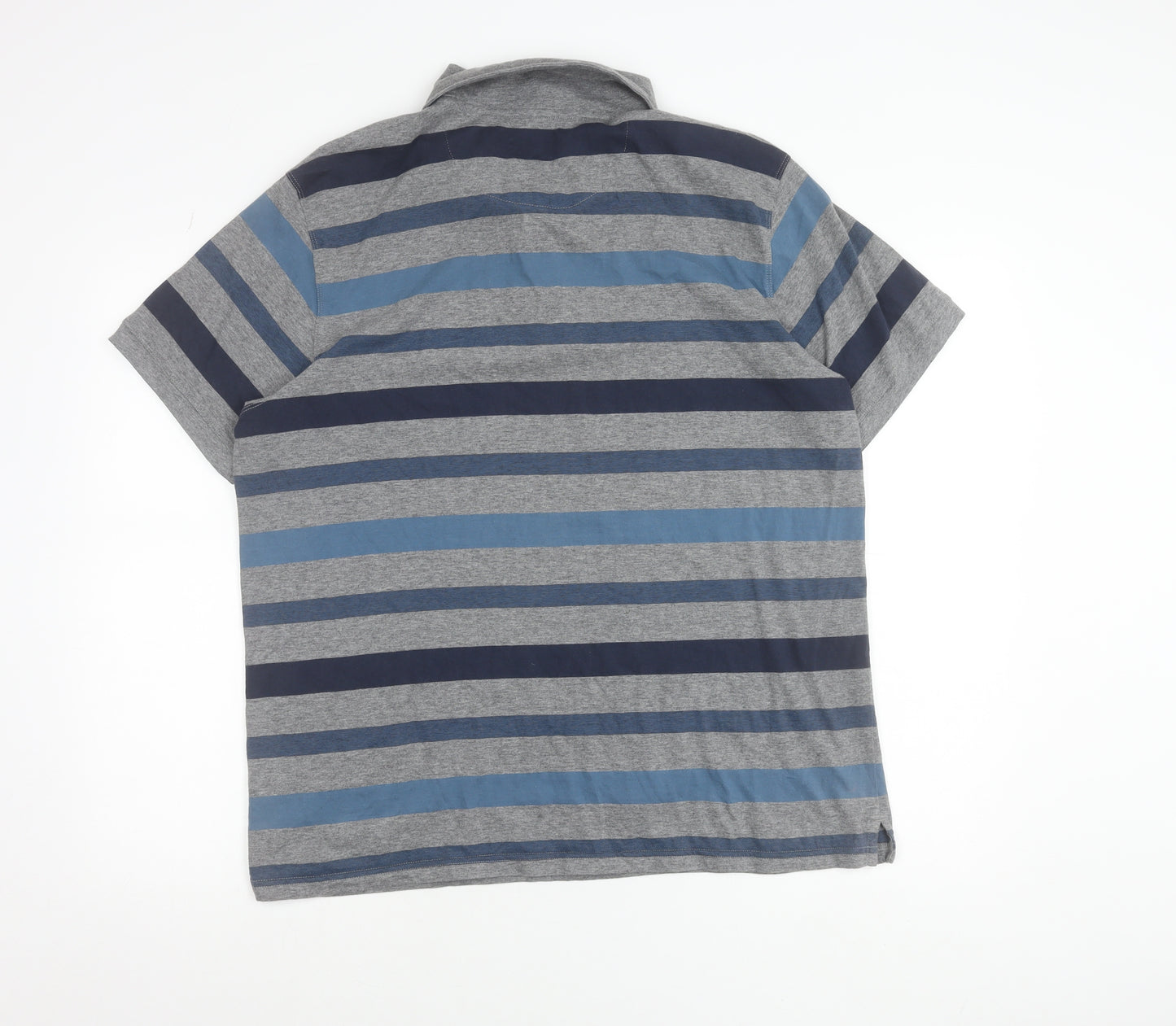 Jasper Conran Mens Grey Blue Striped Cotton Polo Shirt L