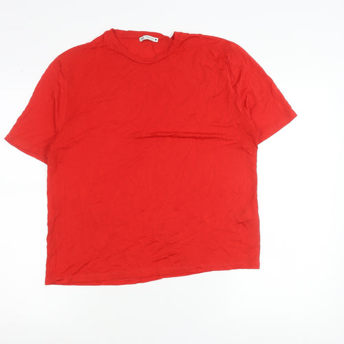 Zara Womens Red Viscose Basic T-Shirt Size M Short Sleeve