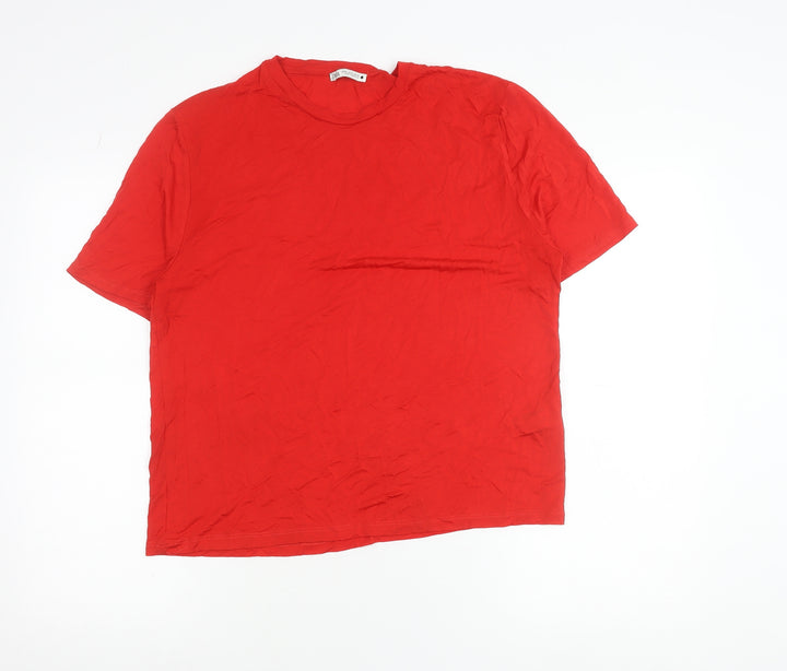 Zara Womens Red Viscose Basic T-Shirt Size M Short Sleeve