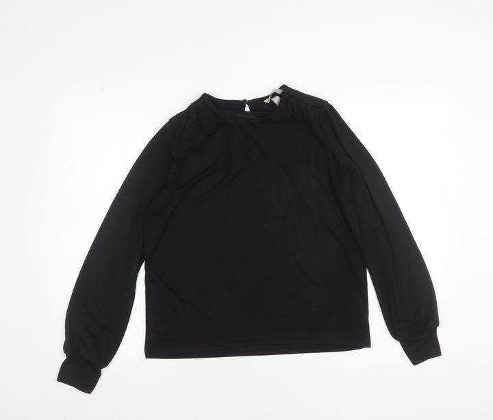 H&M Women’s Black Long Sleeve Blouse Size S Regular Fit Round Neck