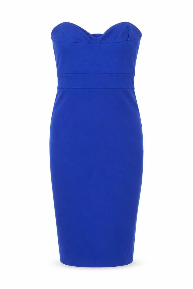 TFNC London Women’s Blue Bodycon Knee Length Strapless Dress XS